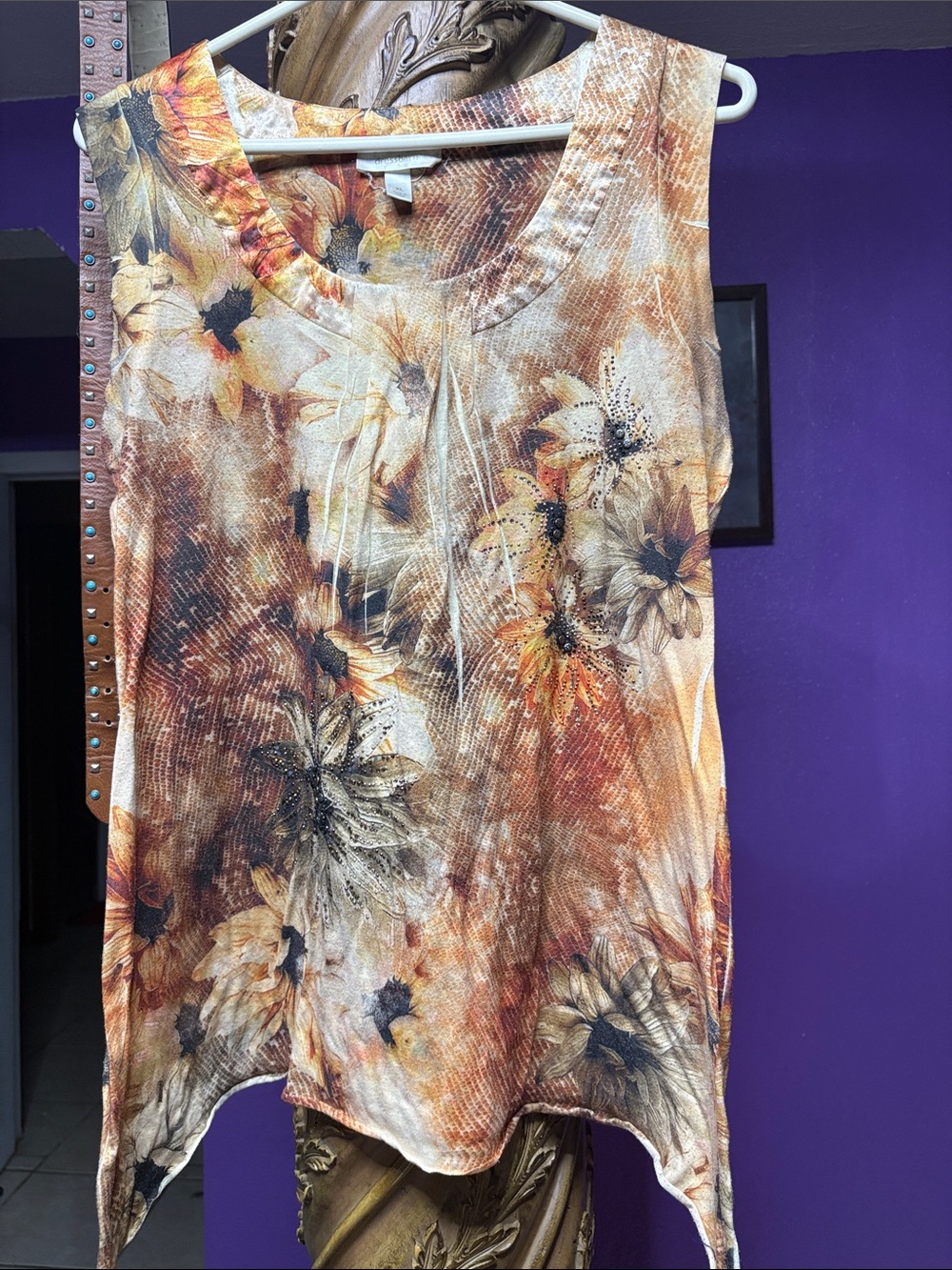 dressbarn Floral Tunic Brown & Orange Size XL Like New